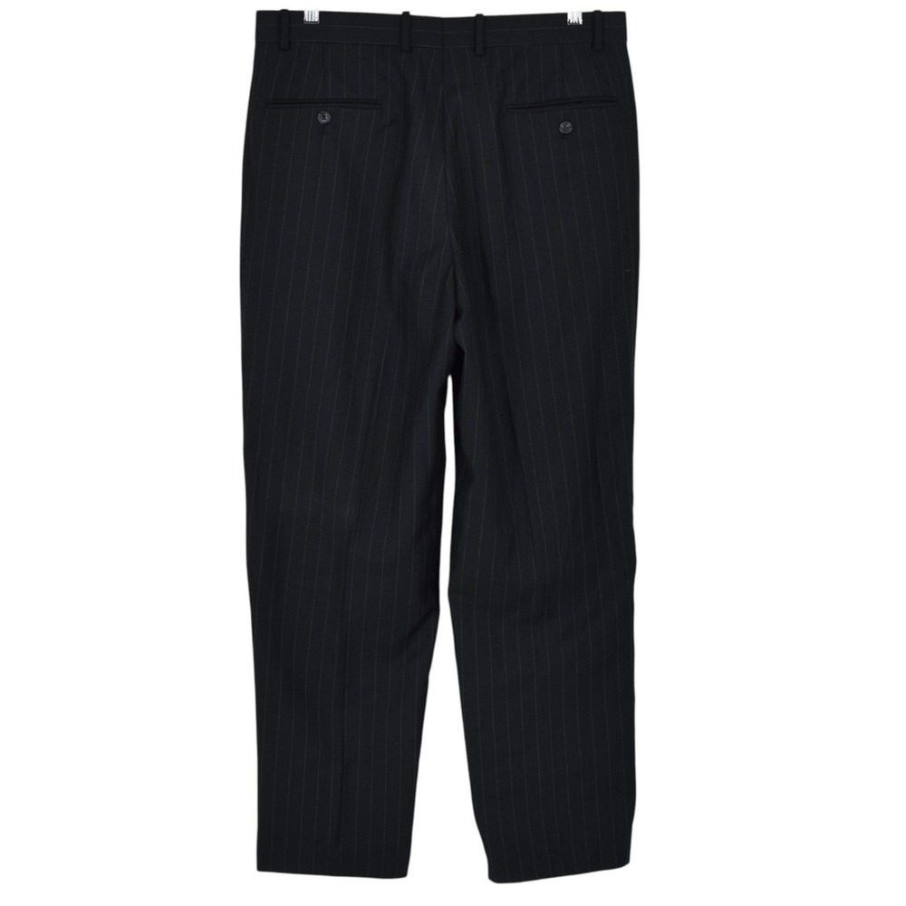 Caravelli Mens 34x31 Black Pinstripe Double Pleated Dress Pants Polyester Blend - Picture 2 of 11